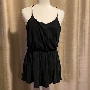 Black loose cinch waist romper